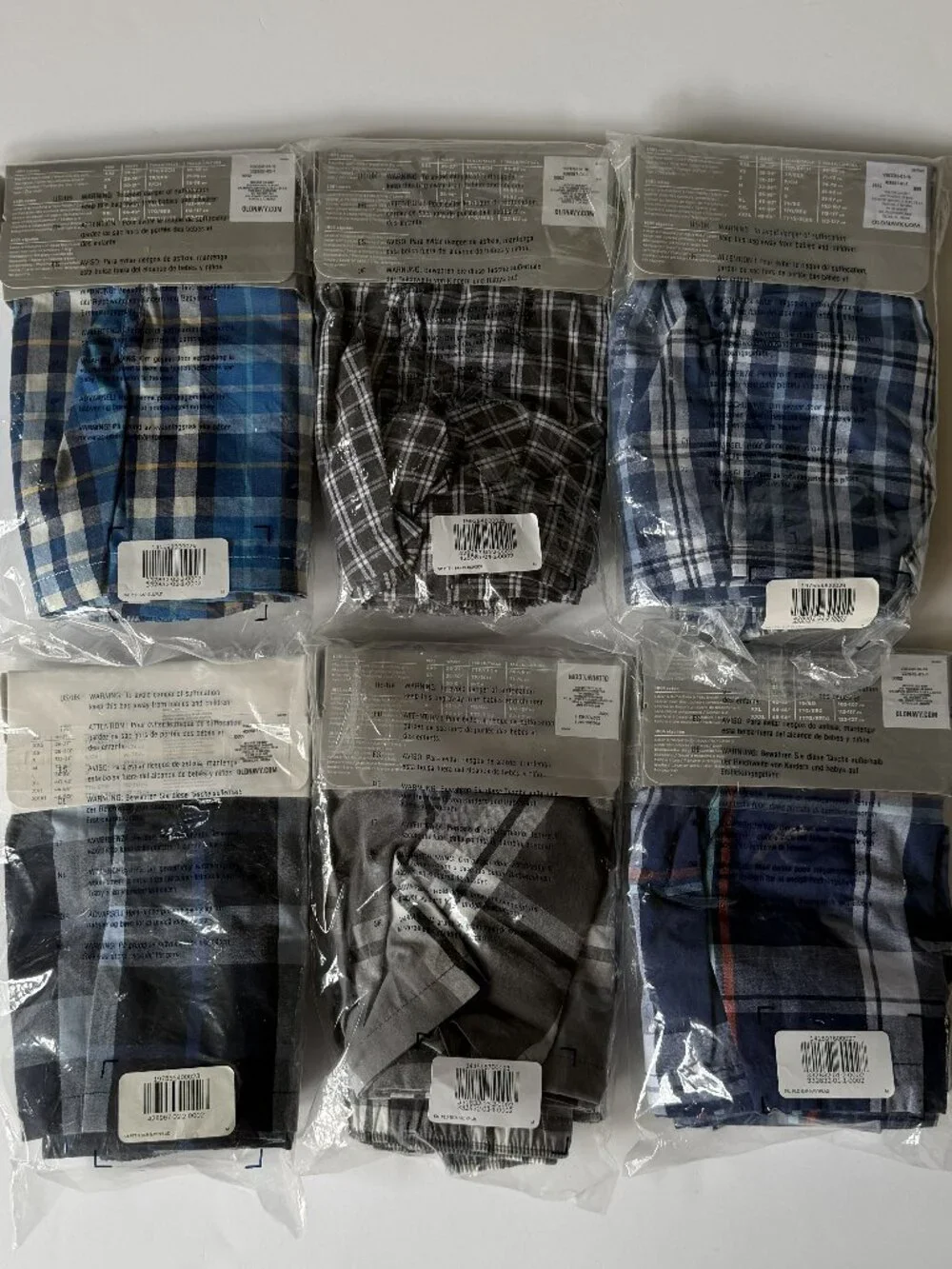 OLD NAVY Bundle 6-Piece Men's M Boxers 100% COTTON Woven Blue & Grey Plaids NEW